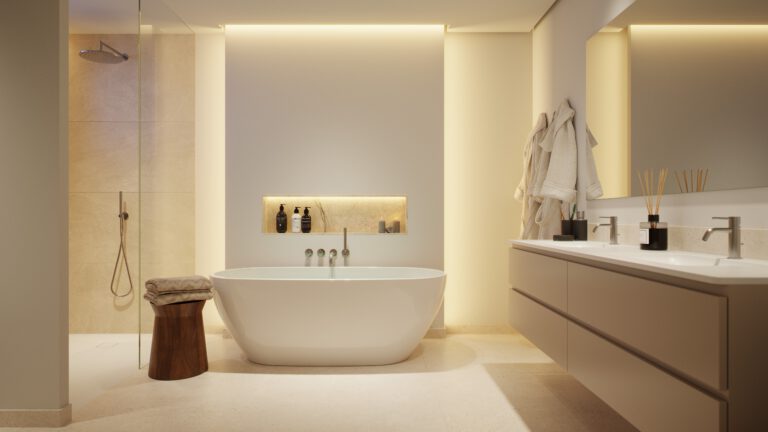 Master-Bathroom mit freistehender Wanne